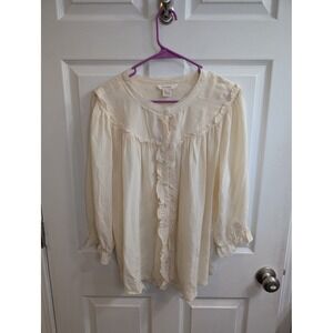 Sundance Womens 100% Silk Ruffle Button Front Blouse 3/4 Sleeve Boho - Size L